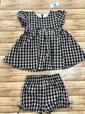 Evie's Closet Black Tan Plaid Tunic Dress Set Size 5 NEW